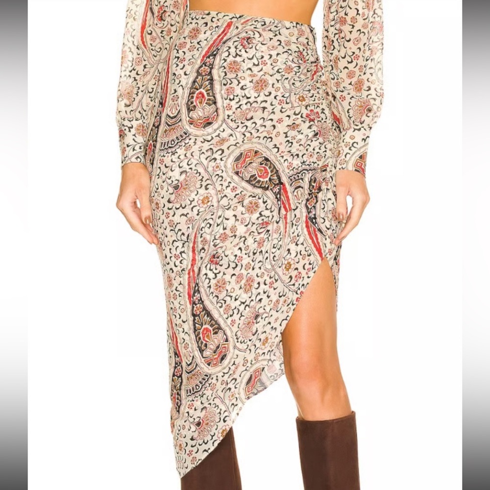 VERONICA BEARD HEARST SILK PAISLEY RUCHED PENCIL SKIRT 2 Fall Colors
